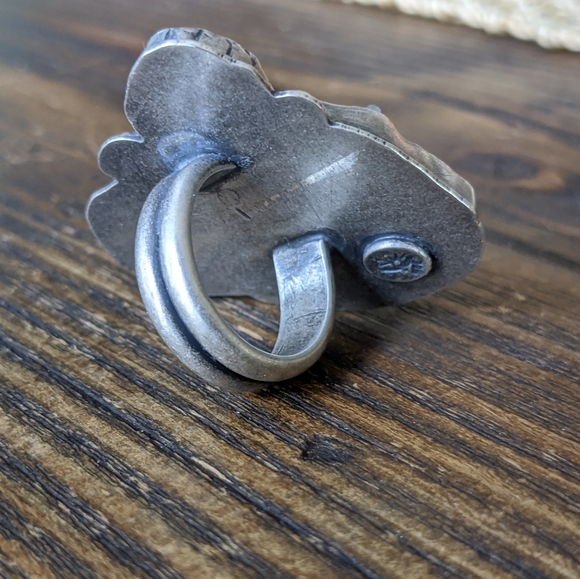 Large Sterling Silver, Turquoise, Quartz Druzy, & Enamel Statement Ring. - Picture 9 of 14